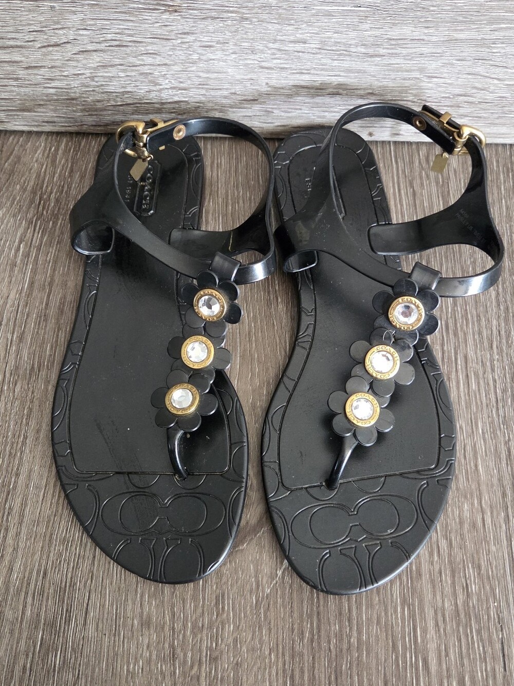 Coach Paisley Flower Jelly Sandals Women’s Size 7 — Black